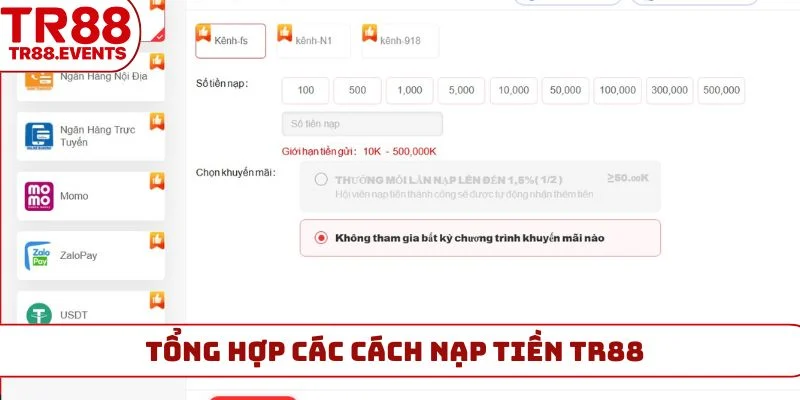 Tổng hợp các cách nạp tiền TR88